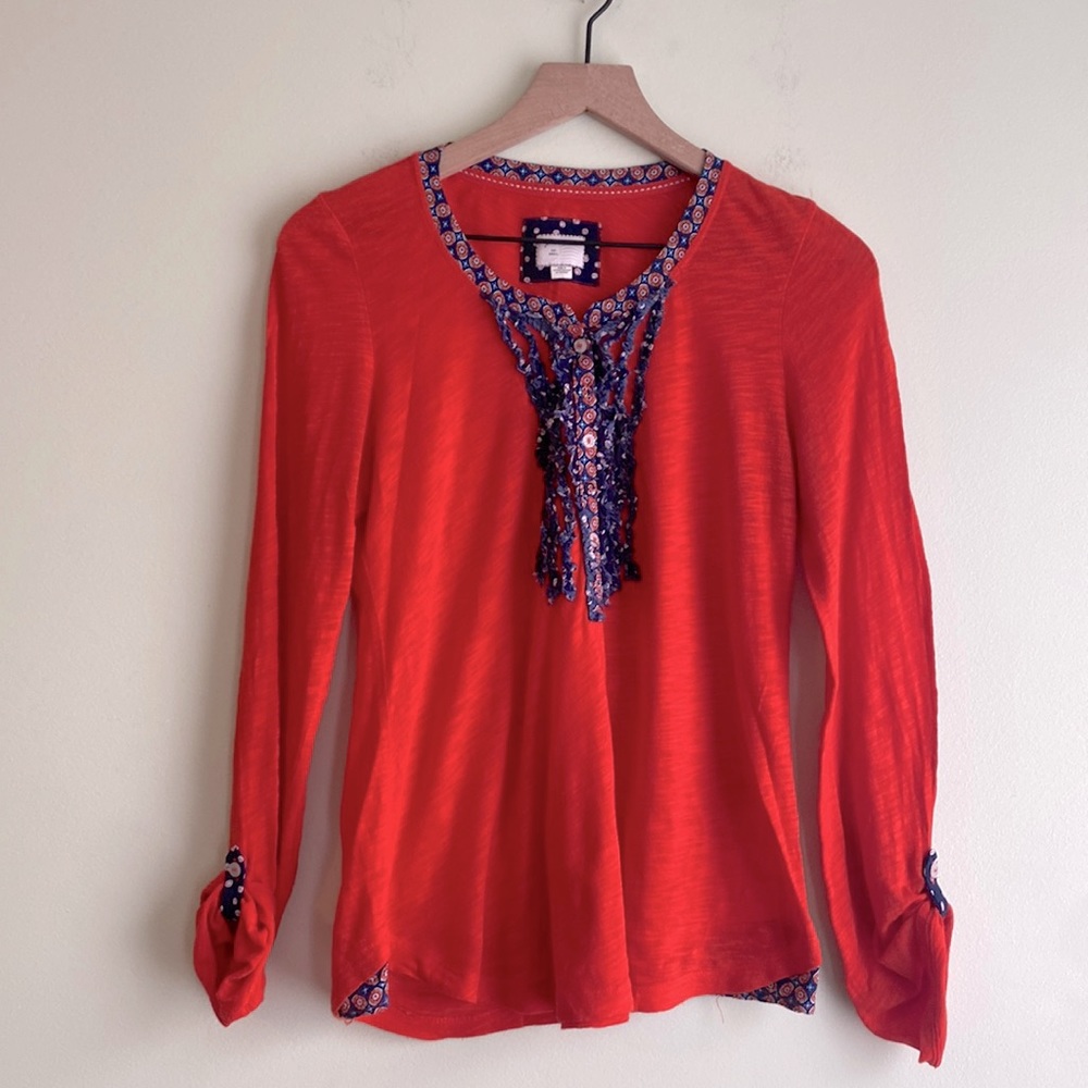 Anthropologie Postmark Ruffle Long Sleeve Henley